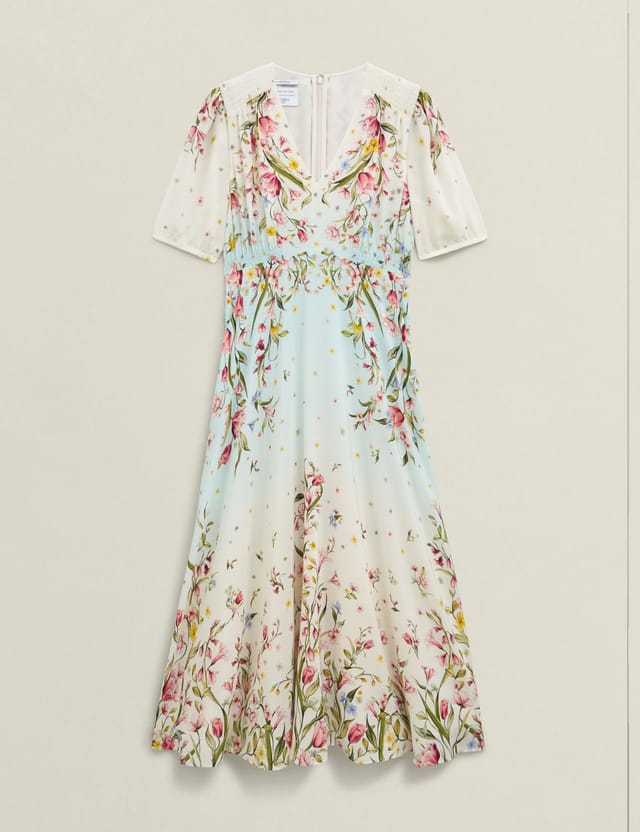 Hobbs London Hobbs London Women's Belmond Floral Print Midi Silk Dress in Warm White - 2