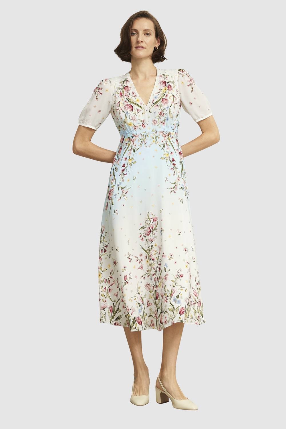 Hobbs London Hobbs London Women's Belmond Floral Print Midi Silk Dress in Warm White - 4