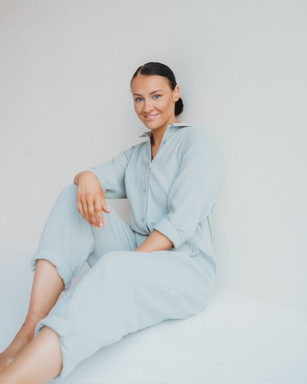 Turtledove London Turtledove London Women's Shana Sky Blue Collared Jumpsuit