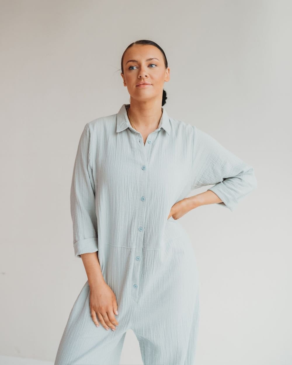 Turtledove London Turtledove London Women's Shana Sky Blue Collared Jumpsuit - 4