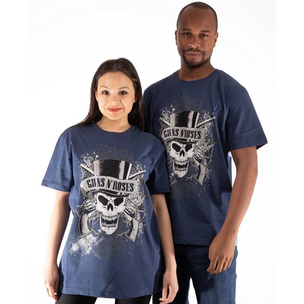 Guns N Roses Guns N Roses Men's Faded Skull T-Shirt in Blue - 2