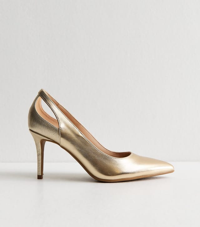 New Look Women's Wide Fit Gold Cut Out Stiletto Court Shoes Vegan New Look - 2