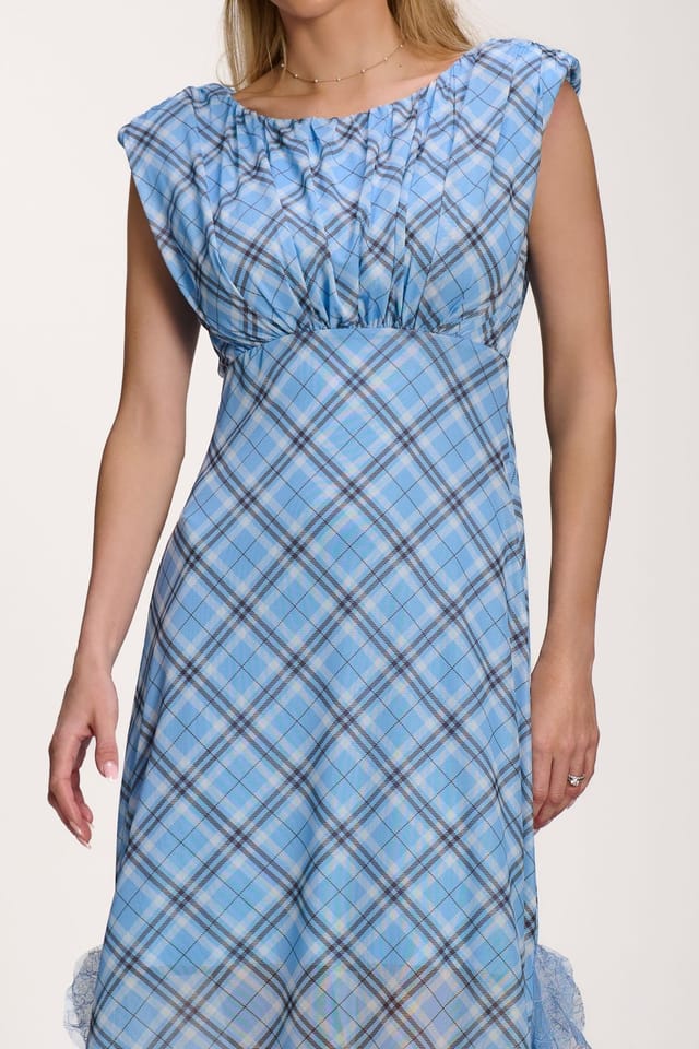 Jolie Moi Jolie Moi Women's Lace Insert Mesh Maxi Dress in Light Blue - 3