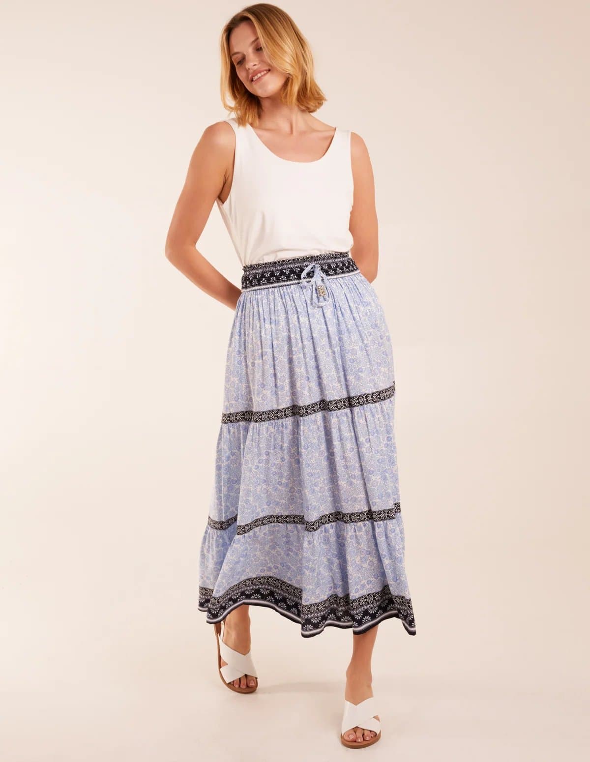 Blue Vanilla Contrast Printed Tiered Skirt