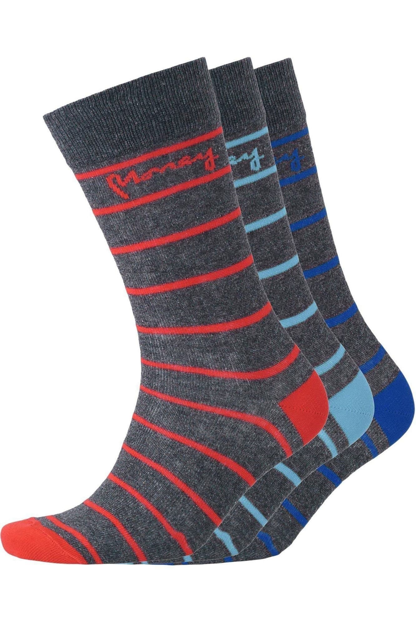 Money Money Men's Striped Socks (Pack of 3) in Charcoal