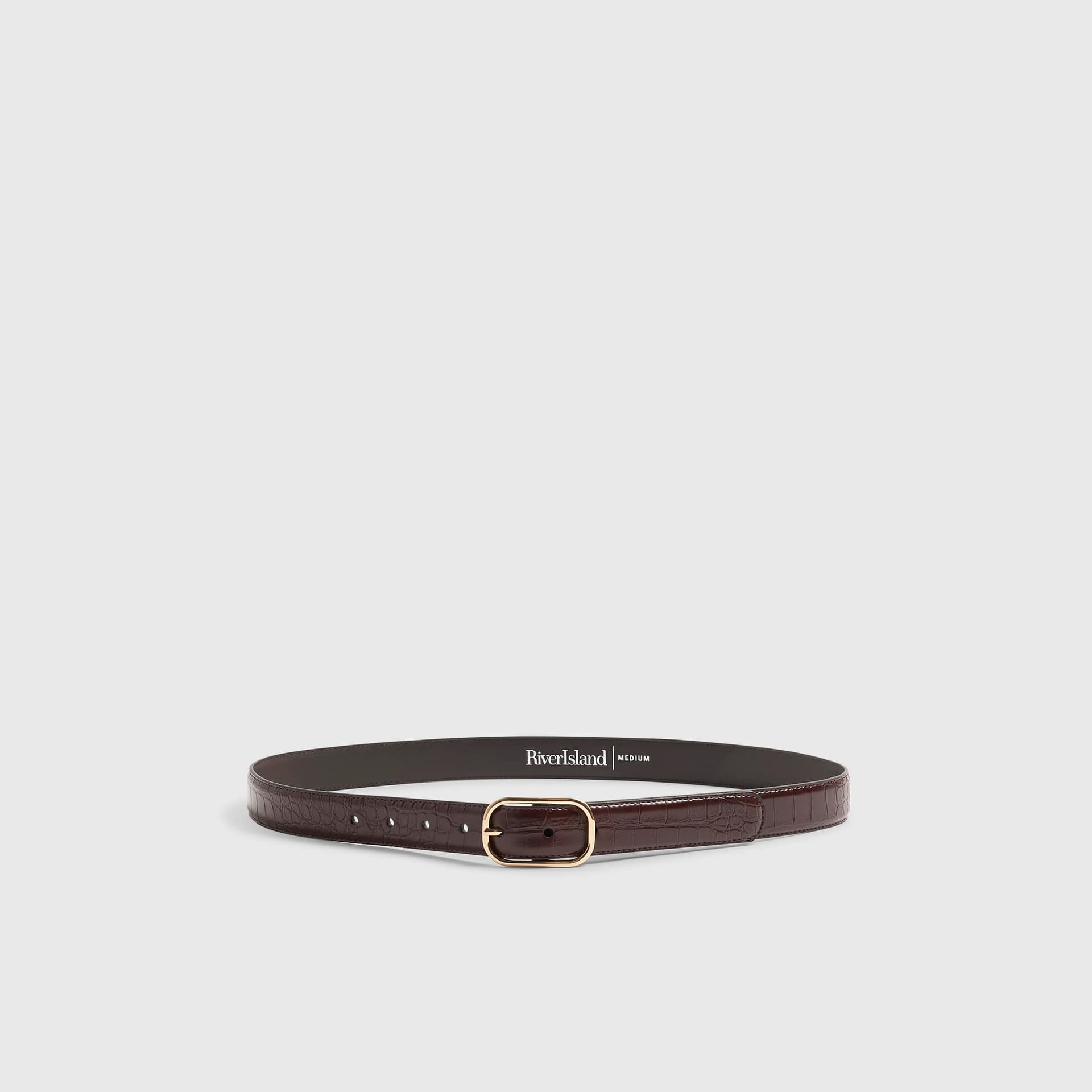 River Island Mens River Island Brown Faux Leather Croc Buckle Belt