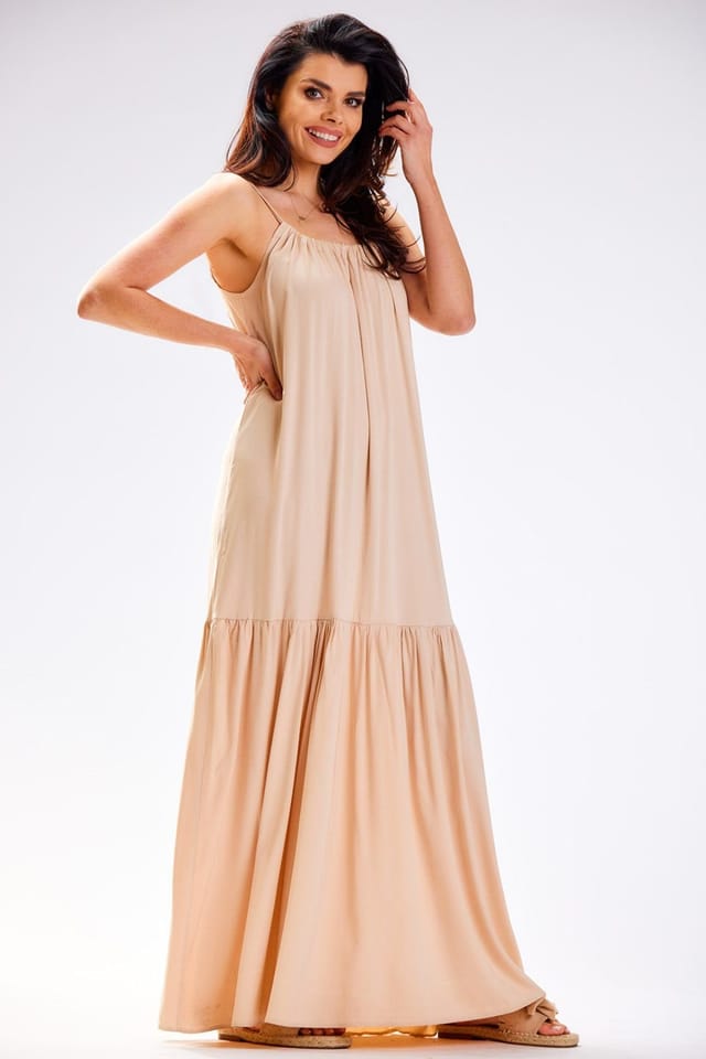 Love Lace Love Lace Women's Oversized Ruffle Back Neck Viscose Dress in Beige - 2