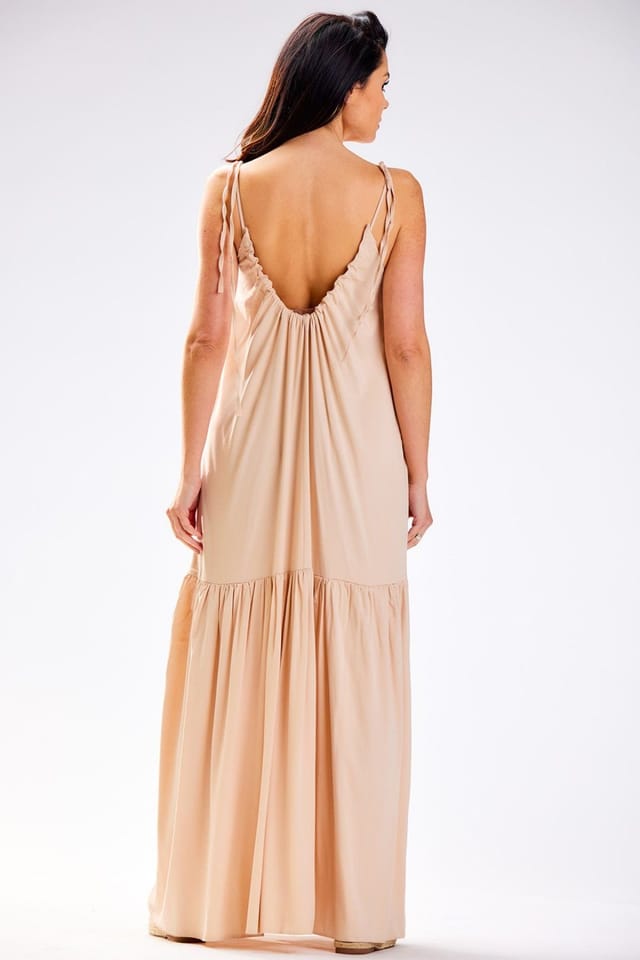 Love Lace Love Lace Women's Oversized Ruffle Back Neck Viscose Dress in Beige - 3