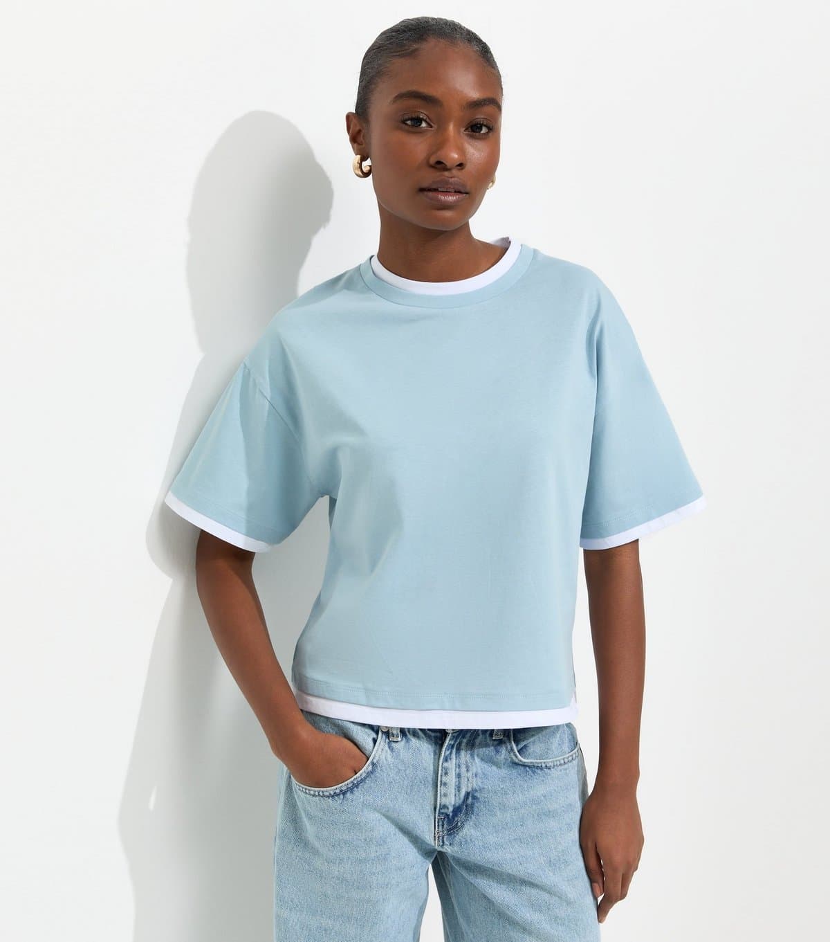 New Look Women's Light Blue 2-in-1 Short Sleeve Boxy T-Shirt New Look