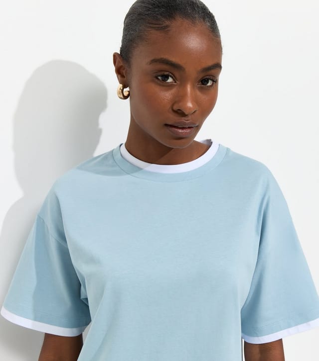 New Look Women's Light Blue 2-in-1 Short Sleeve Boxy T-Shirt New Look - 2
