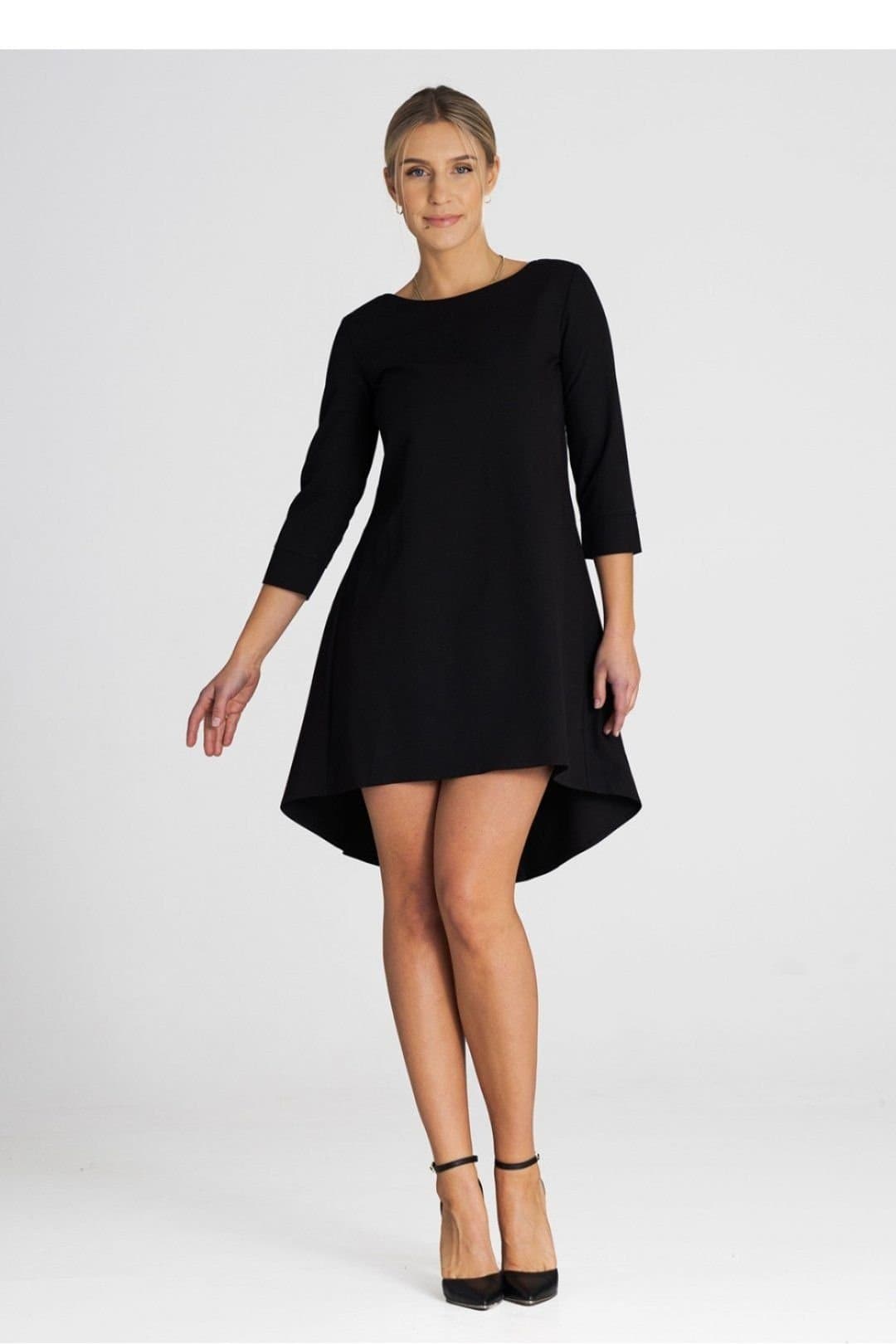 Love Lace Love Lace Women's Asymmetrical Cocktail Dress with Pleated Back in Black