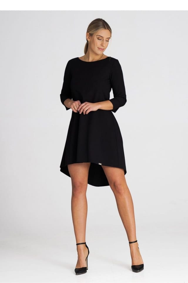Love Lace Love Lace Women's Asymmetrical Cocktail Dress with Pleated Back in Black - 2