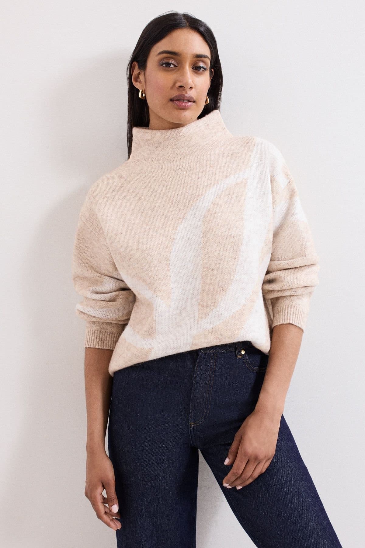 Phase Eight Phase Eight Light Beige Wool Jumper with High Neck