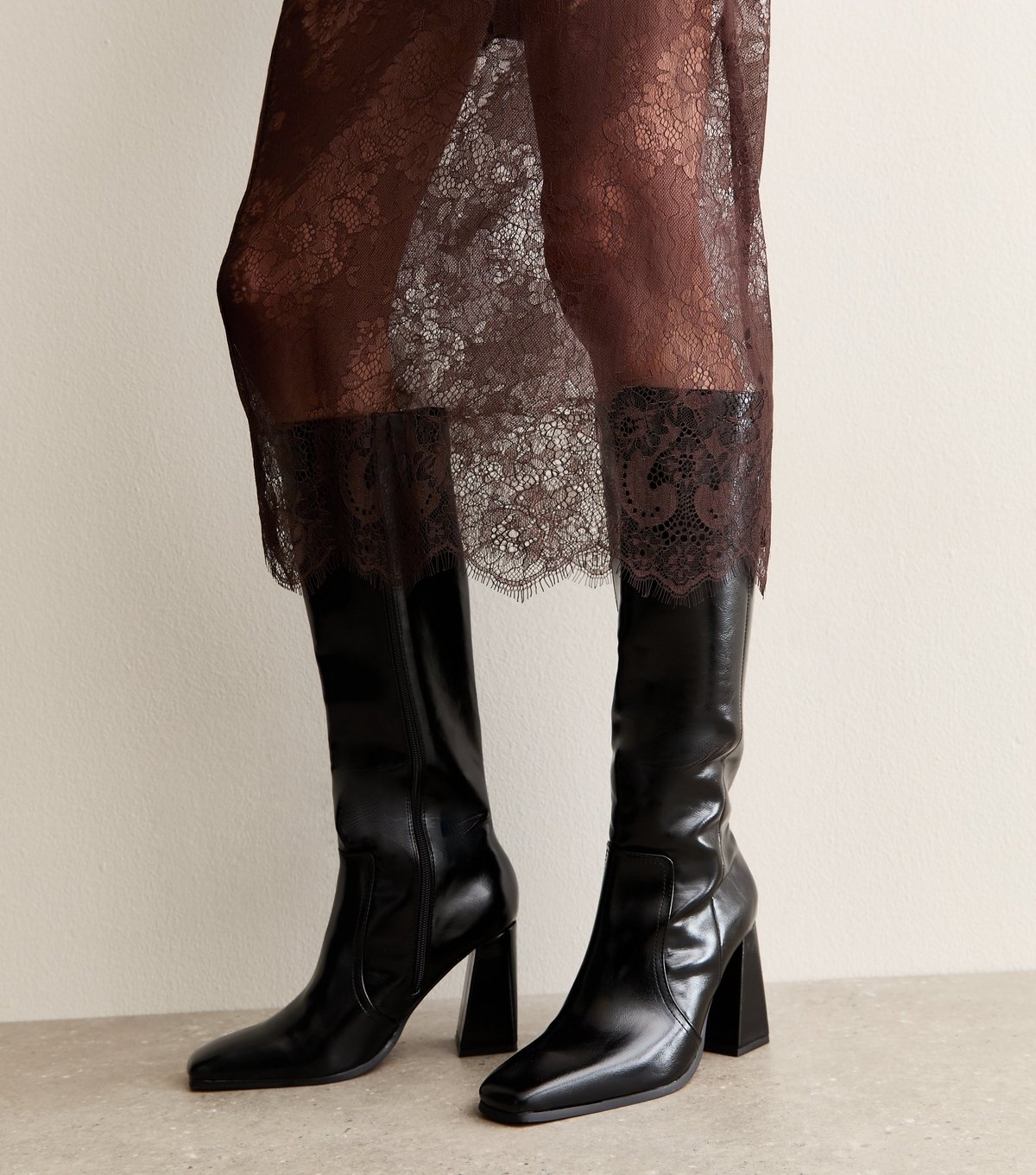 New Look Women's Slim Calf Fit Black Faux Leather Knee High Boots Vegan New Look - 2