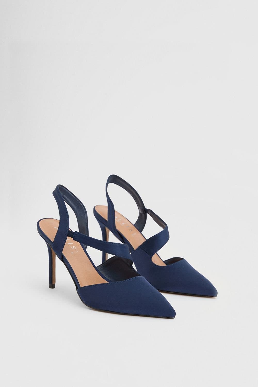Wallis Wallis Navy Satin Stiletto High Heel Courts