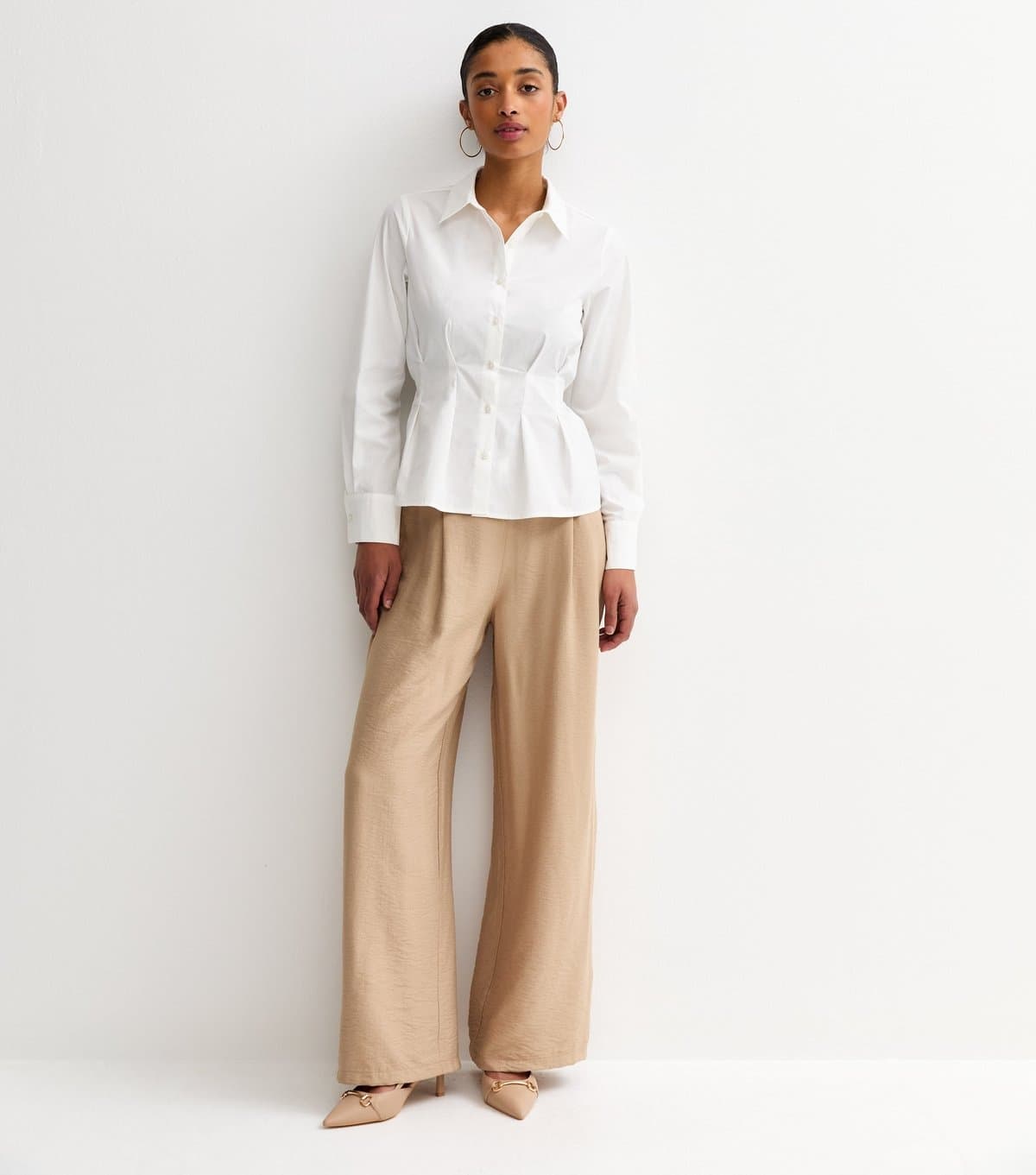 New Look Women's Stone Pull On Wide Leg Trousers New Look