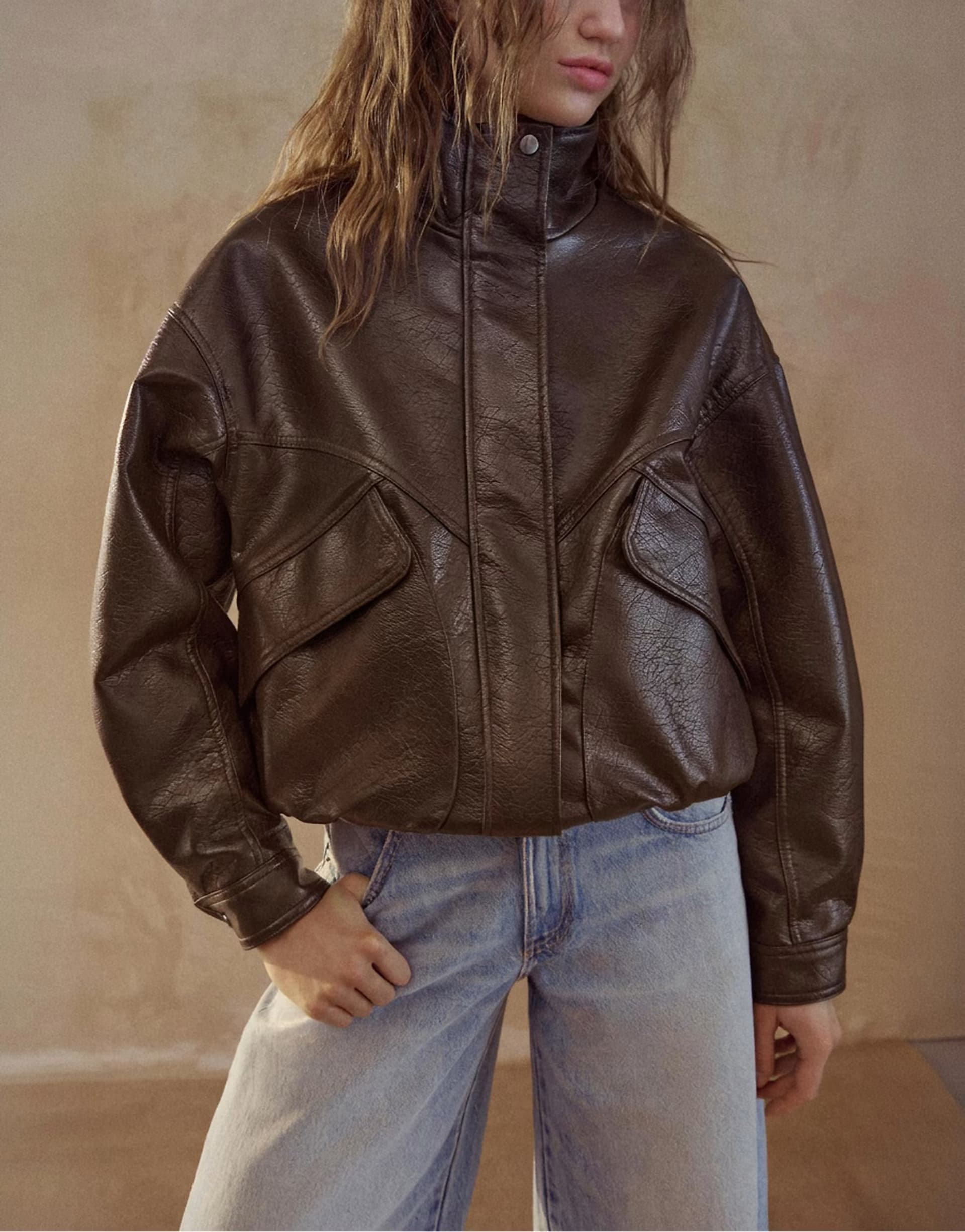 ASOS Pull&Bear Faux leather jacket in chocolate