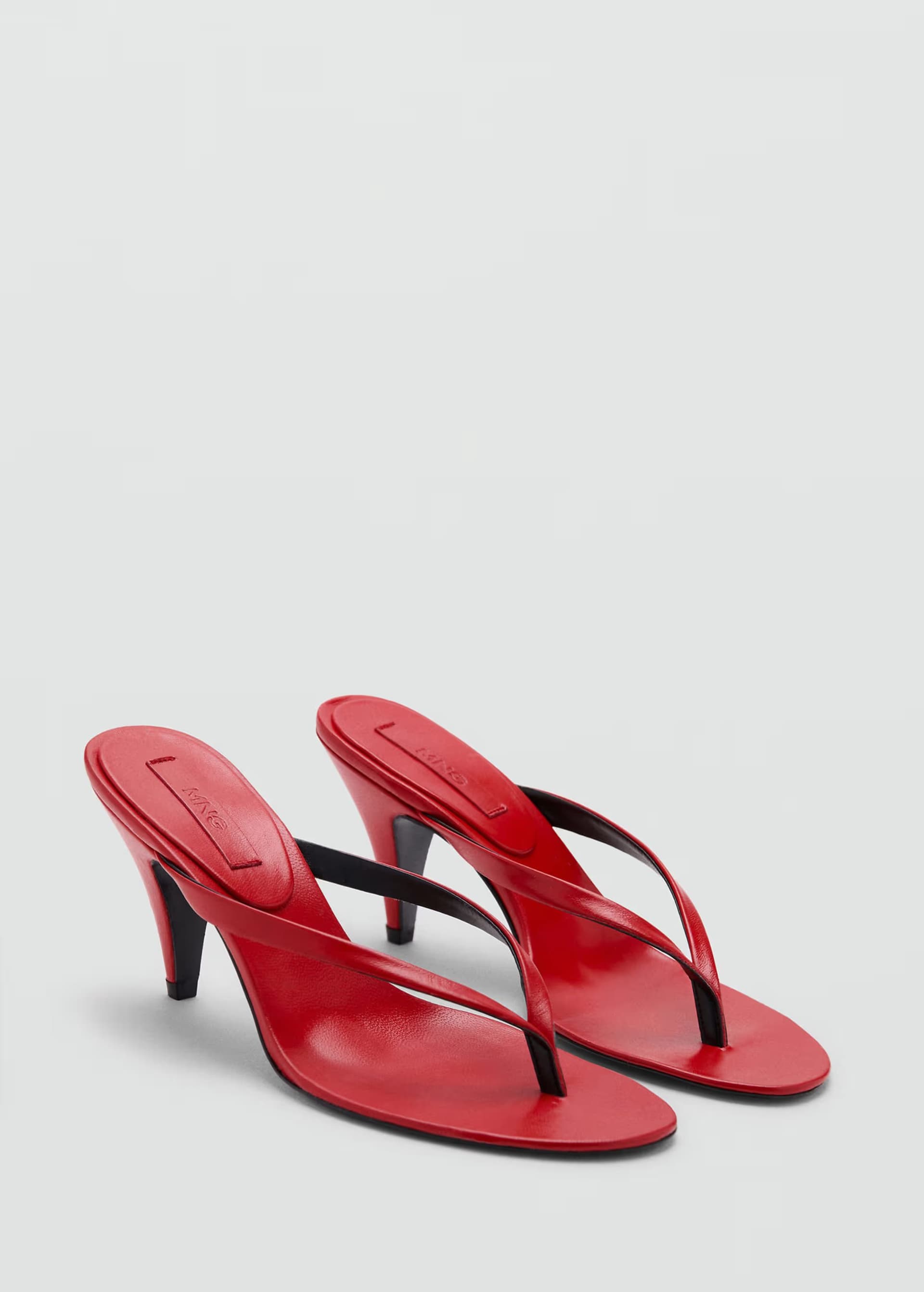 ASOS Mango featuring Hailey Bieber 100% leather thong heeled sandal in red