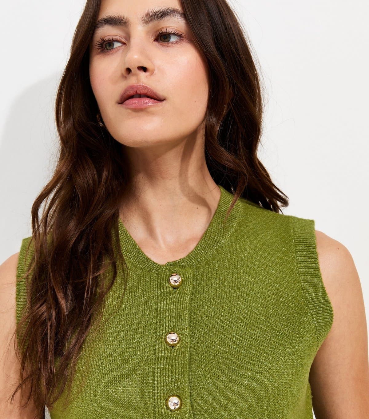 New Look Women's Bright Green Midweight Knit Dome Button Waistcoat New Look