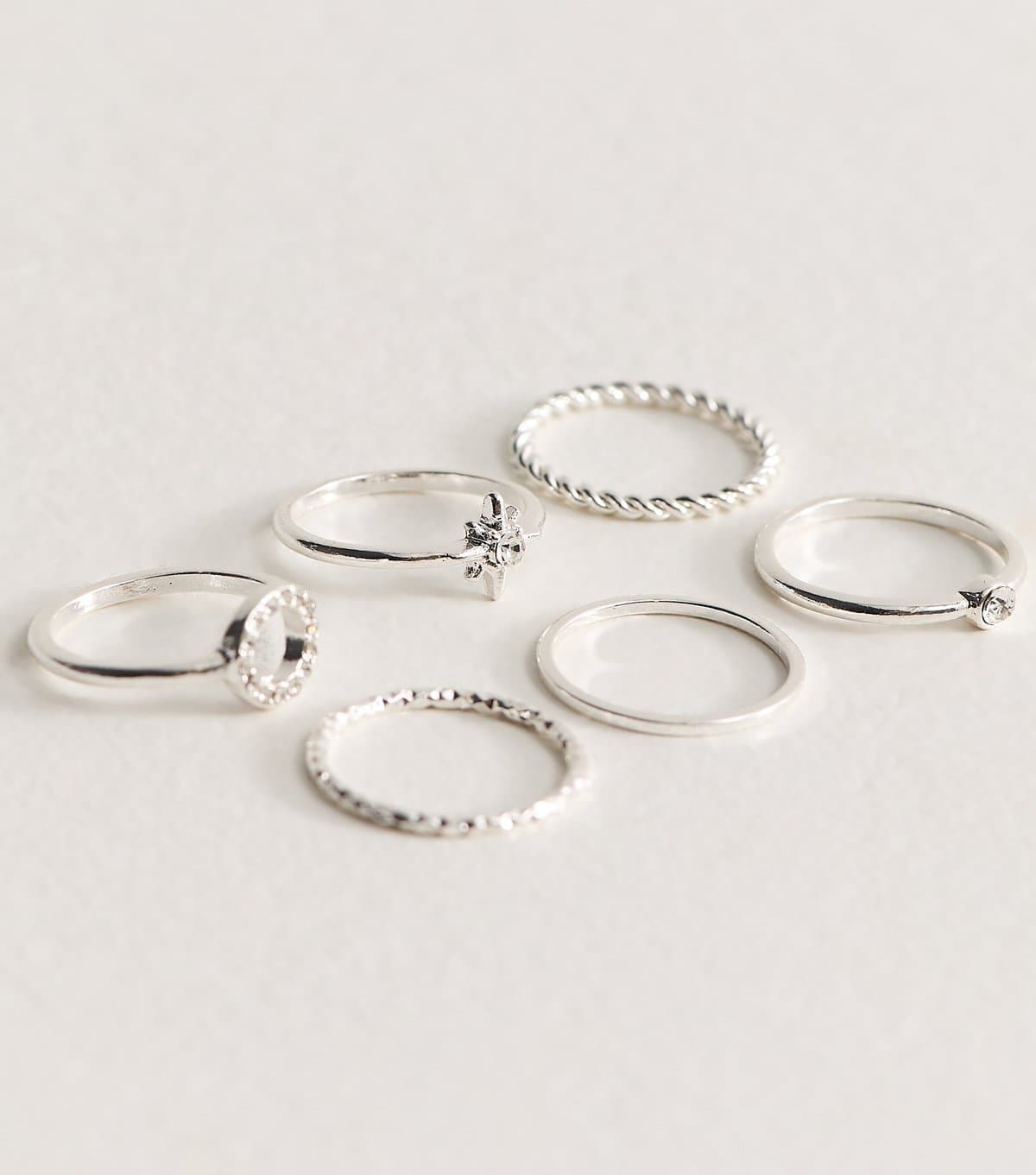 New Look Pack of 6 Silver Tone Diamanté Stackable Rings New Look