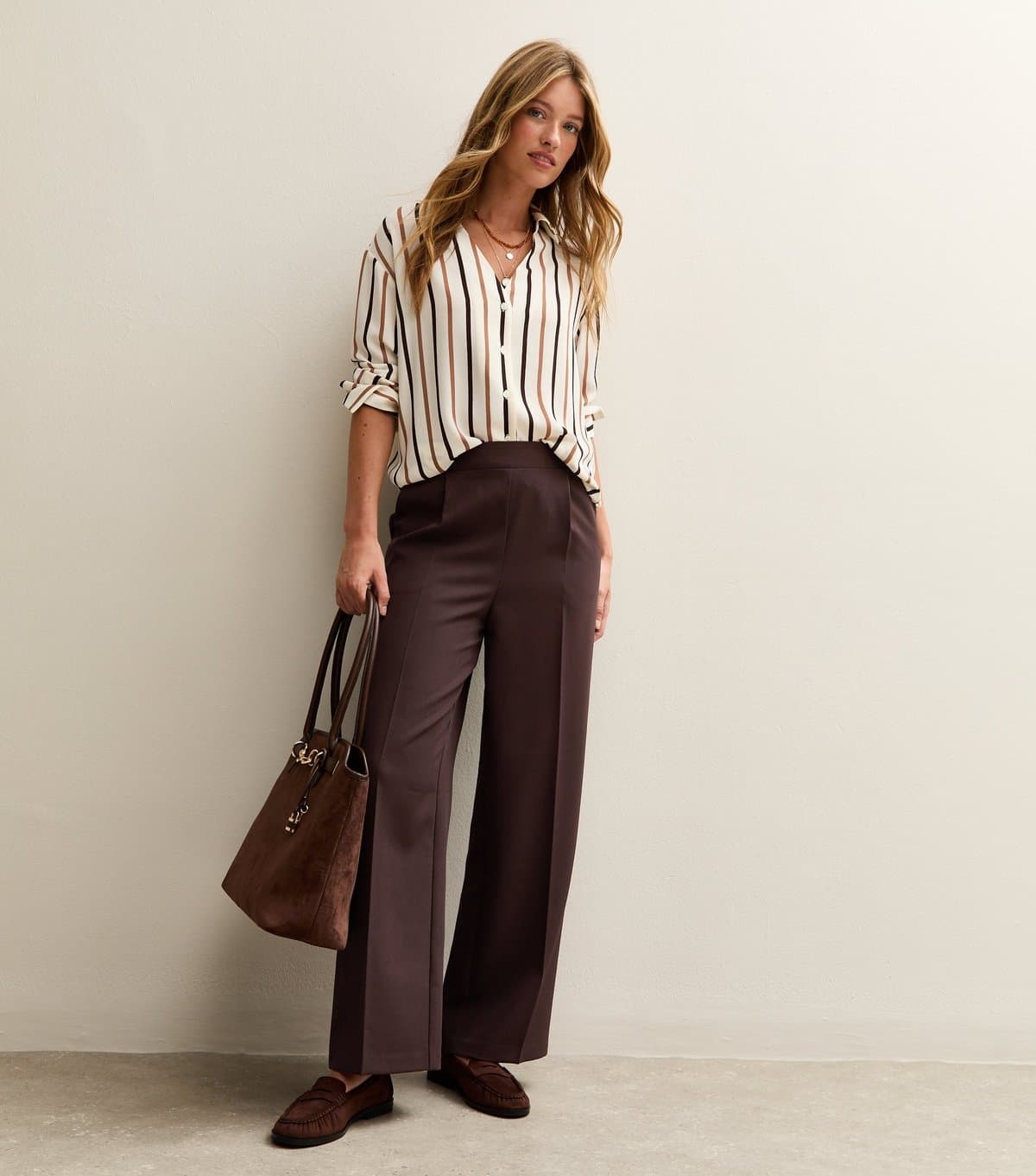 New Look Women's Brown Pull On Wide Leg Trousers New Look
