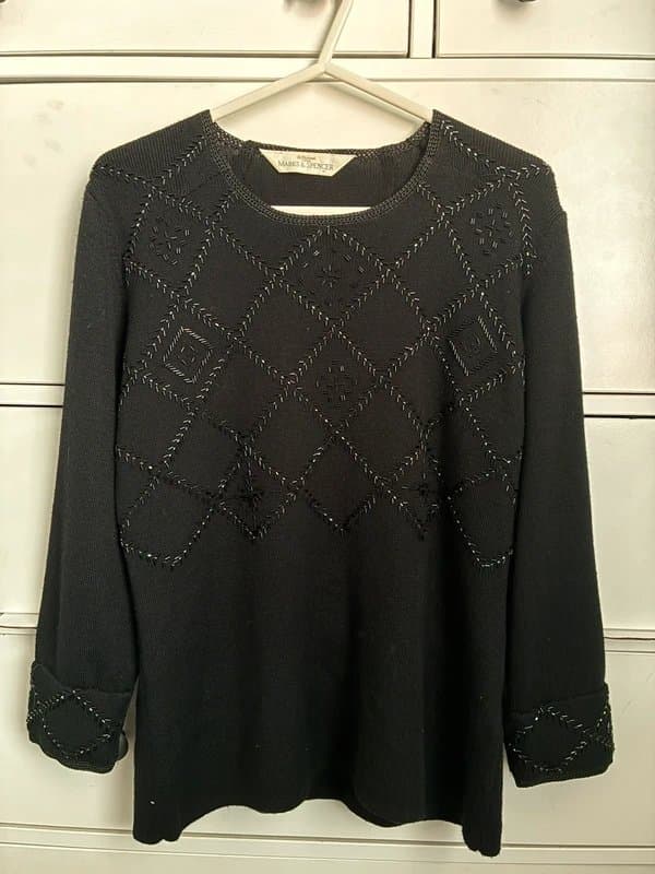 St Michael Vintage St Michael Marks & Spencer Black Beaded Jumper UK 12 90s Hong Kong Rare Knit Top Embellished
