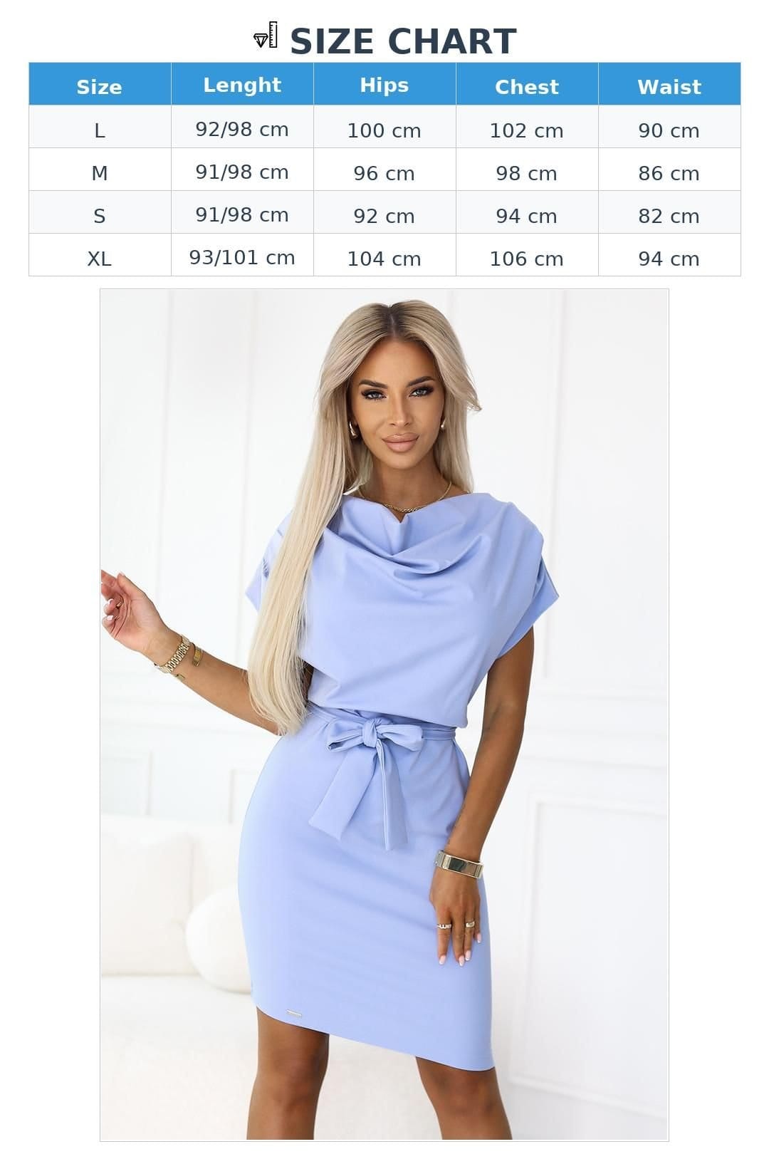 Love Lace Love Lace Women's Stylish Waist Tie Day Dress with Cowl Neck in Blue - 4