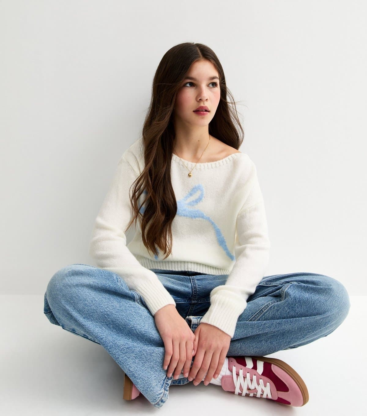 New Look New Look Cream Slash Neck Bow Jumper