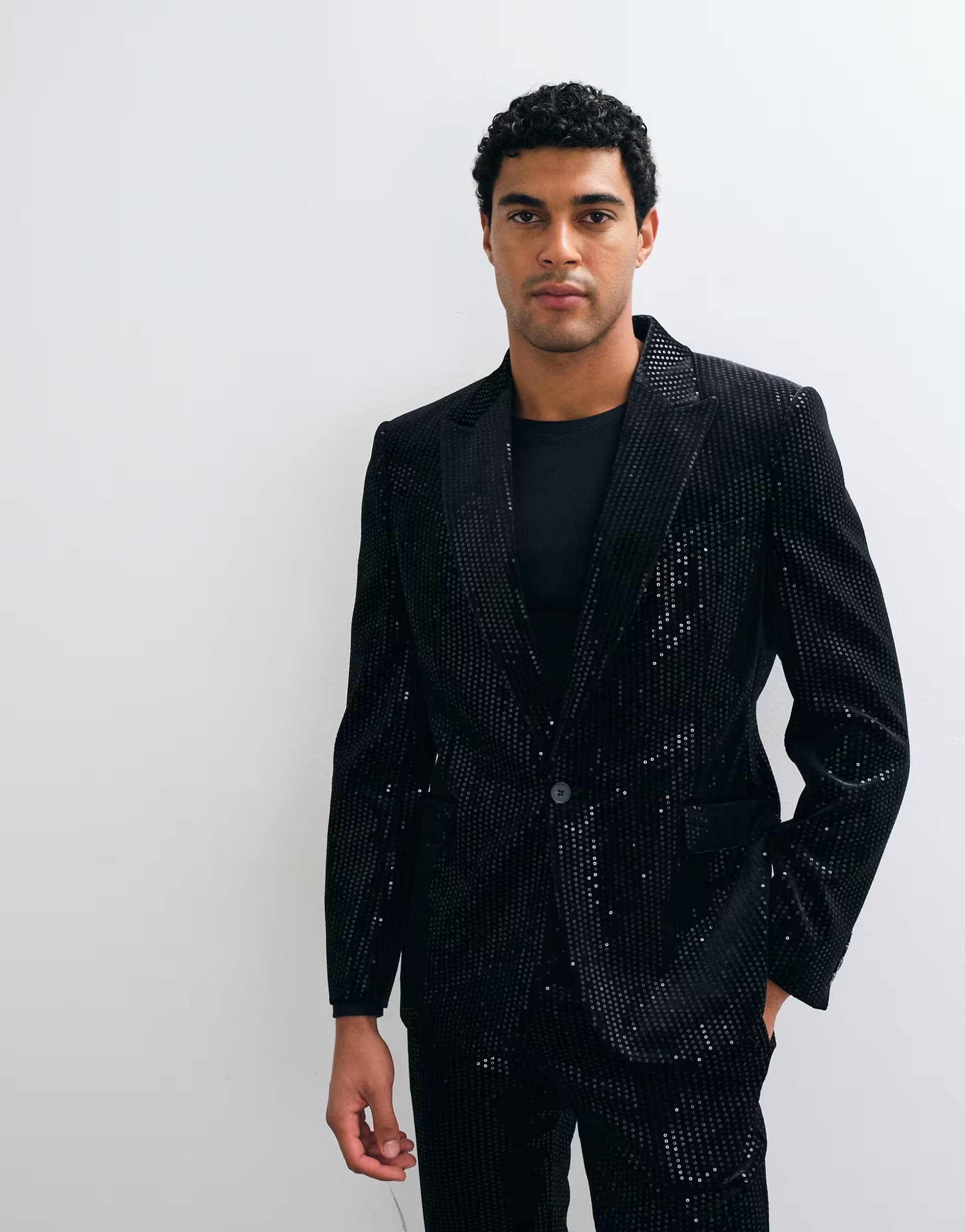 ASOS ASOS DESIGN slim suit jacket in velvet sequin in black