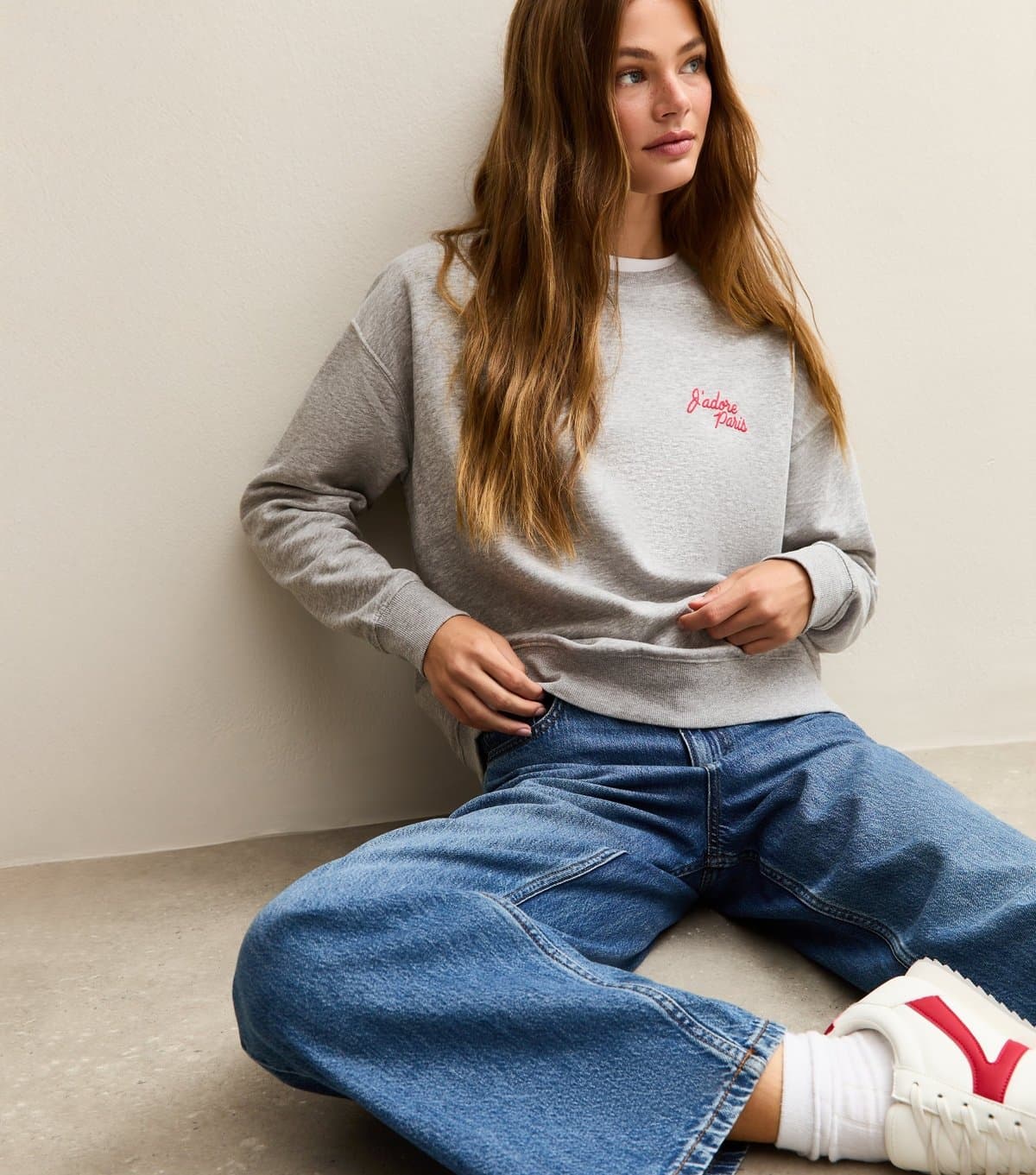New Look Women's Grey J'Adore Paris Embroidered Sweatshirt New Look