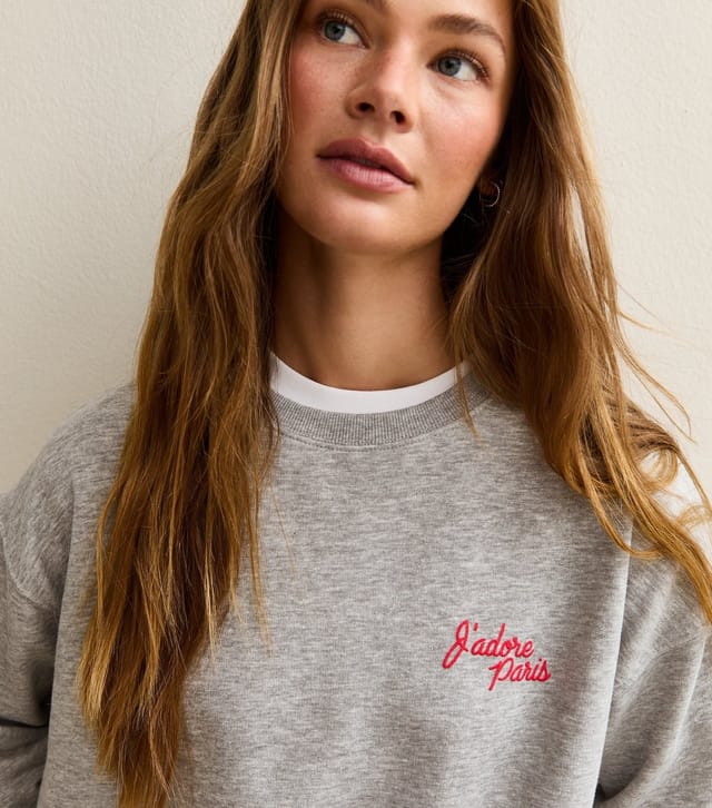 New Look Women's Grey J'Adore Paris Embroidered Sweatshirt New Look - 2