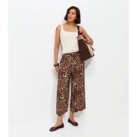 New Look Women's Brown Animal Print Cropped Wide Leg Trousers New Look