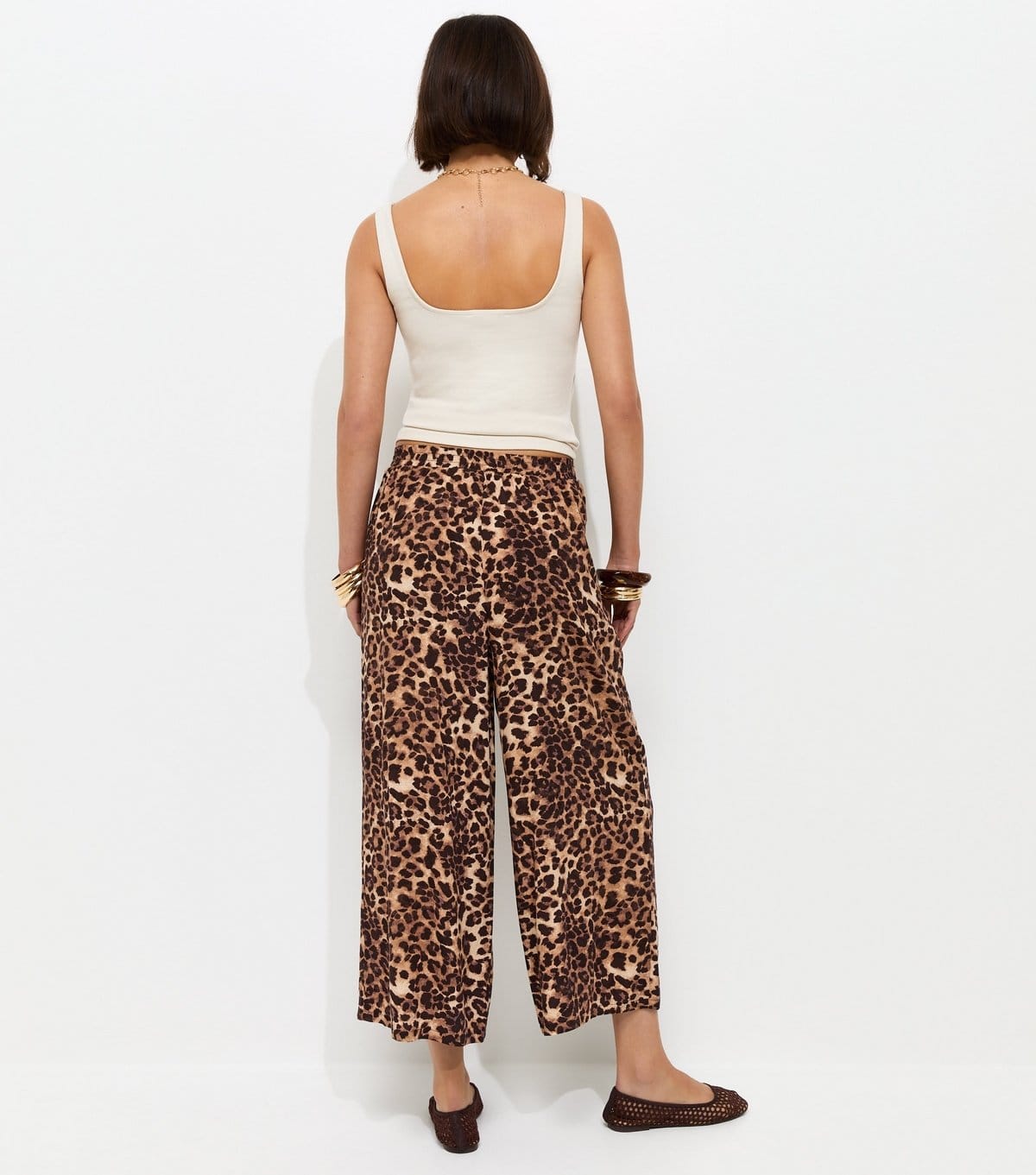 New Look Women's Brown Animal Print Cropped Wide Leg Trousers New Look - 4