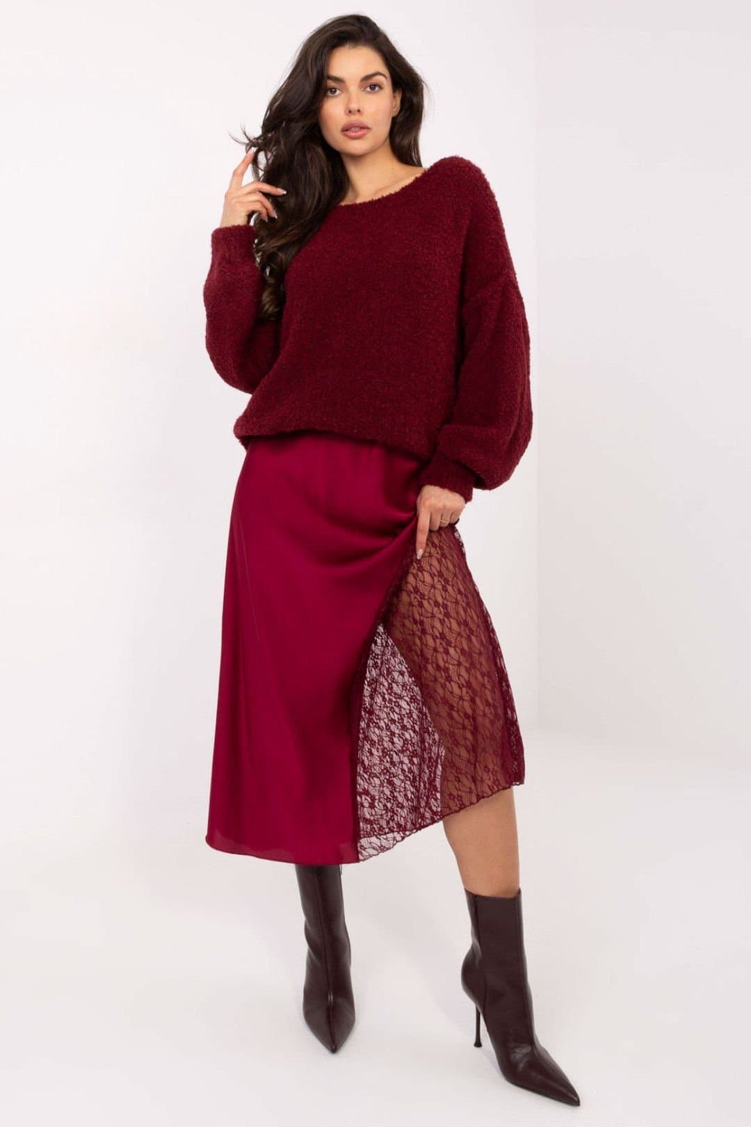 Love Lace Love Lace Red Polyester/Viscose/Elastane Midi Skirt