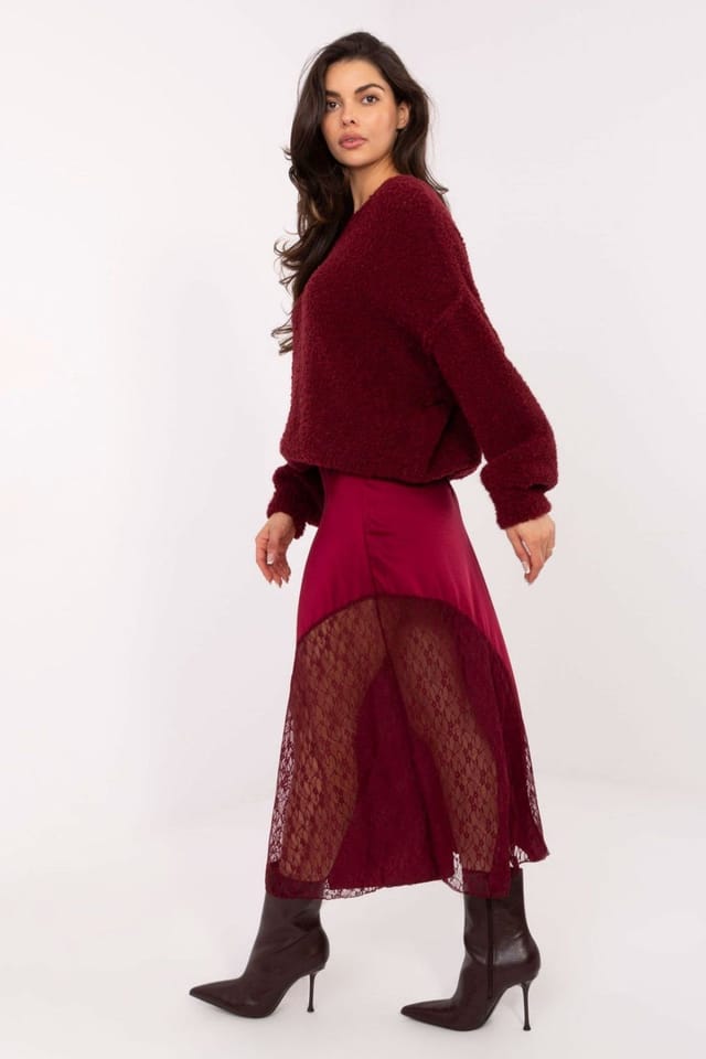 Love Lace Love Lace Women's Mermaid Midi Lace Insert Skirt with Stretch in Red - 2
