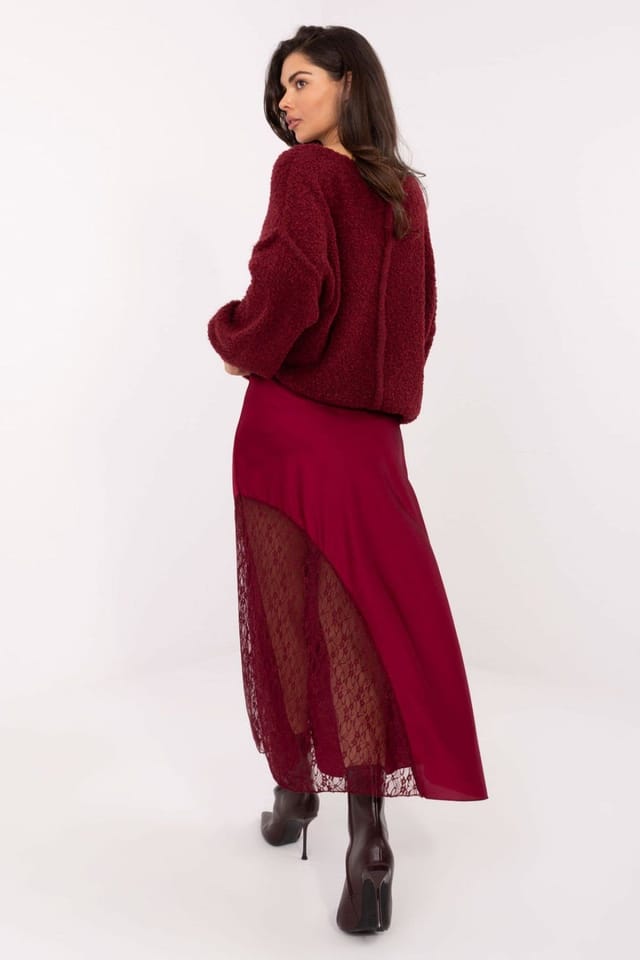 Love Lace Love Lace Women's Mermaid Midi Lace Insert Skirt with Stretch in Red - 3