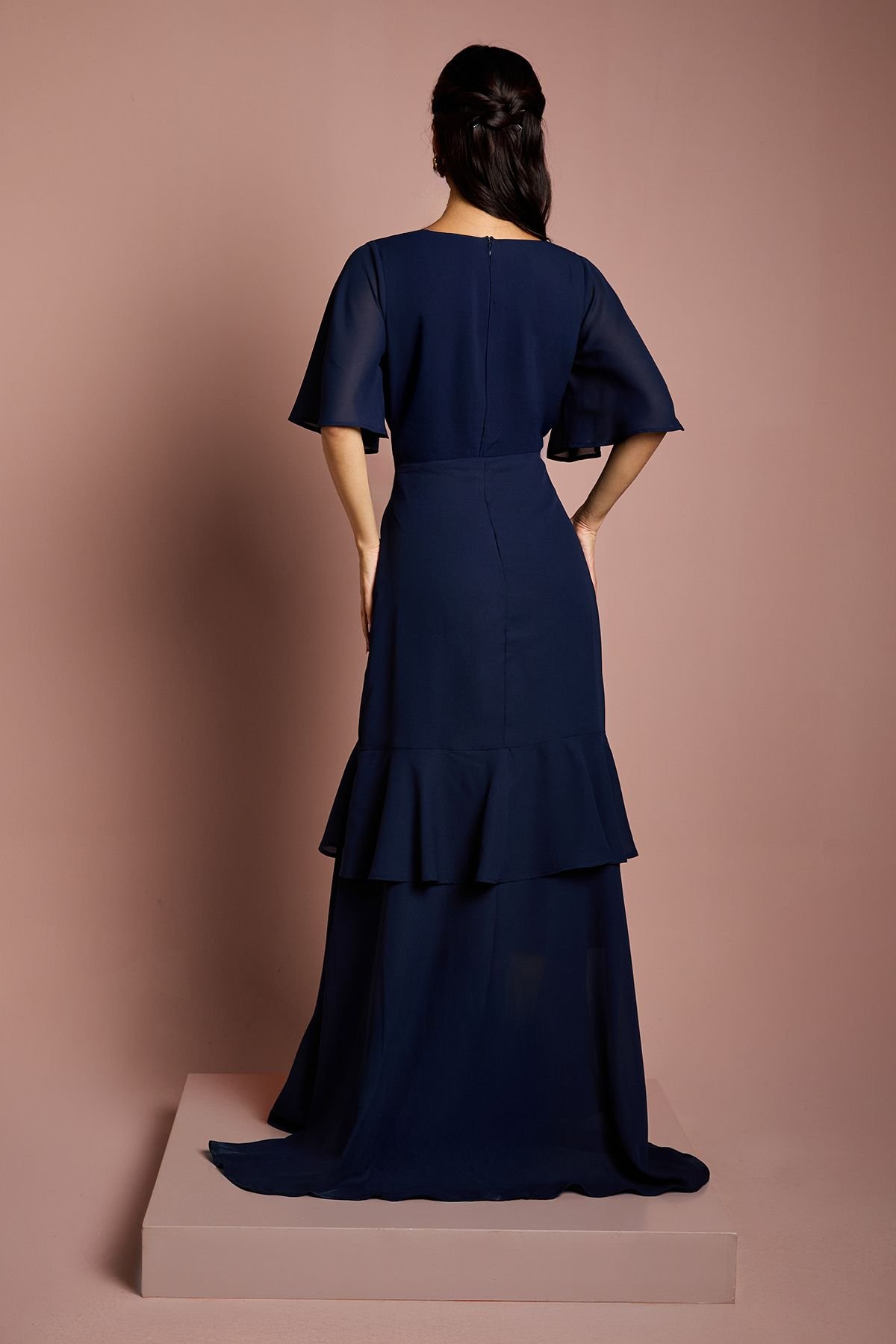 Coast Coast Women's Angel Sleeve Tiered Bridesmaid Maxi Dress in Navy - 3