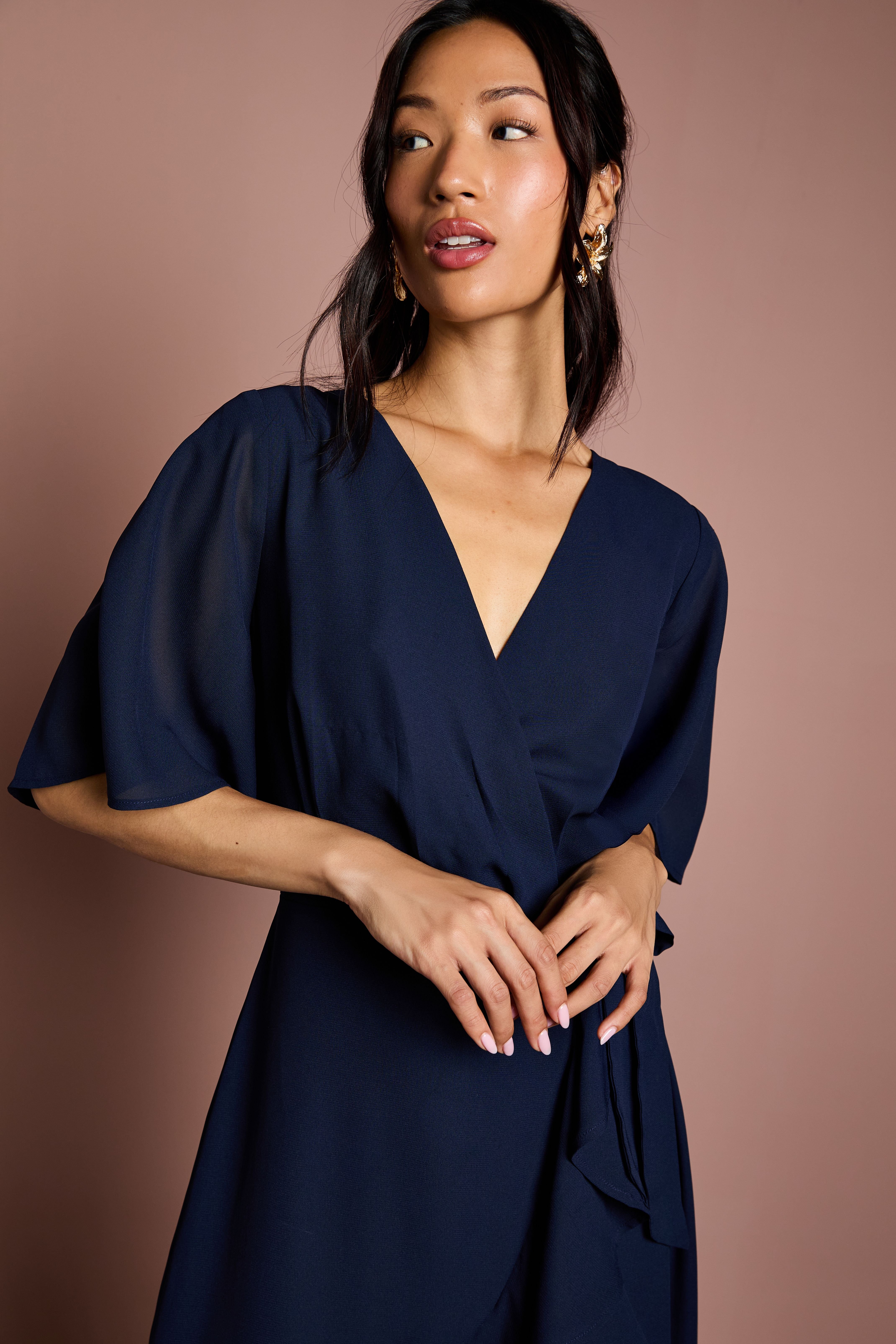 Coast Coast Women's Angel Sleeve Tiered Bridesmaid Maxi Dress in Navy - 4