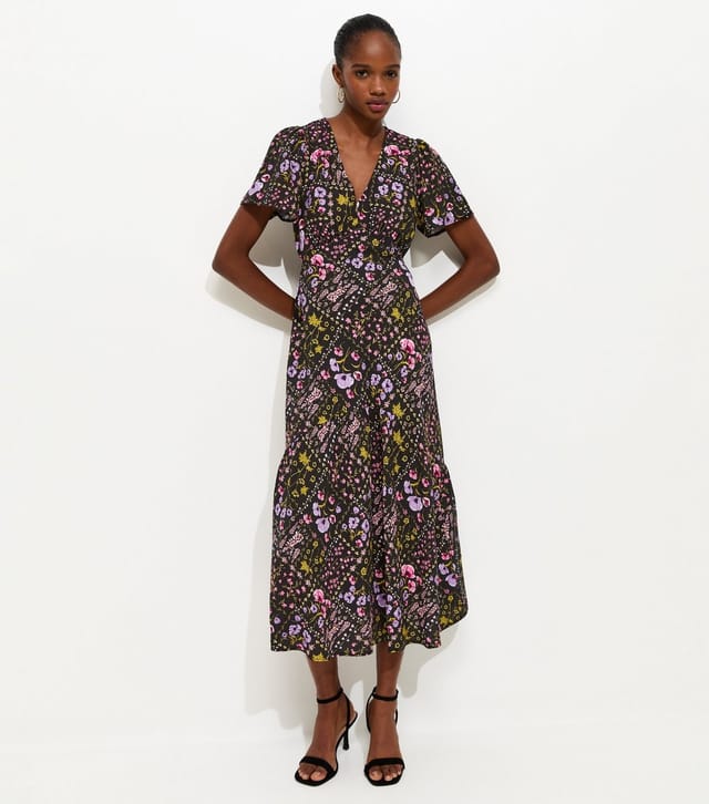 New Look Women's Black Floral Print Tiered Midi Dress New Look - 2