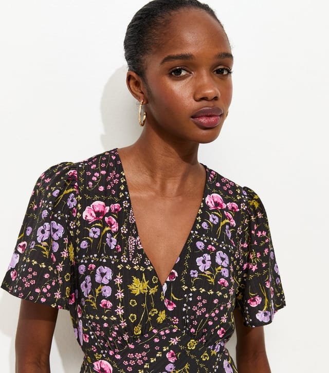 New Look Women's Black Floral Print Tiered Midi Dress New Look - 3