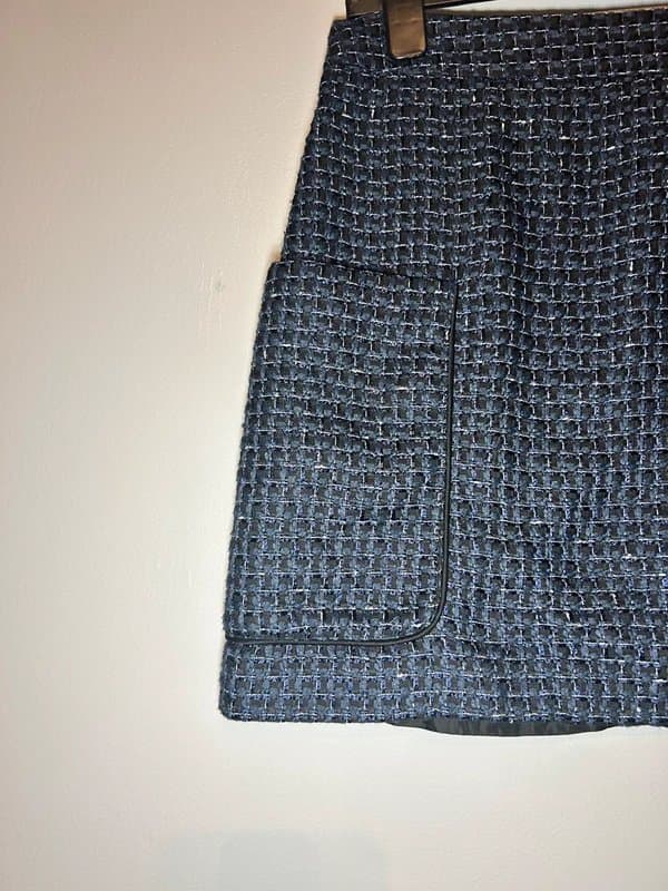 Warehouse Warehouse Navy Textured Tweed Mini Skirt UK 12