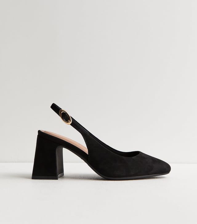 New Look Women's Wide Fit Black Faux Suede Slingback Pumps Vegan New Look - 2