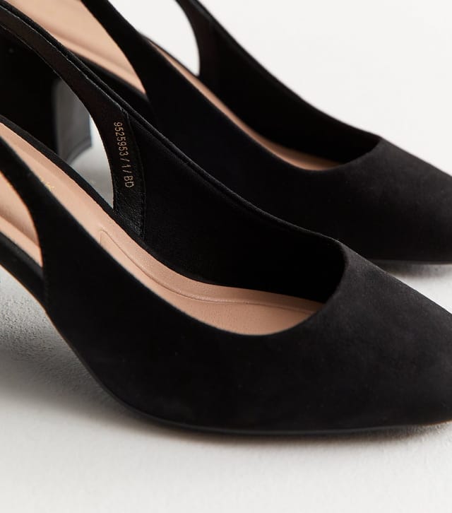 New Look Women's Wide Fit Black Faux Suede Slingback Pumps Vegan New Look - 3