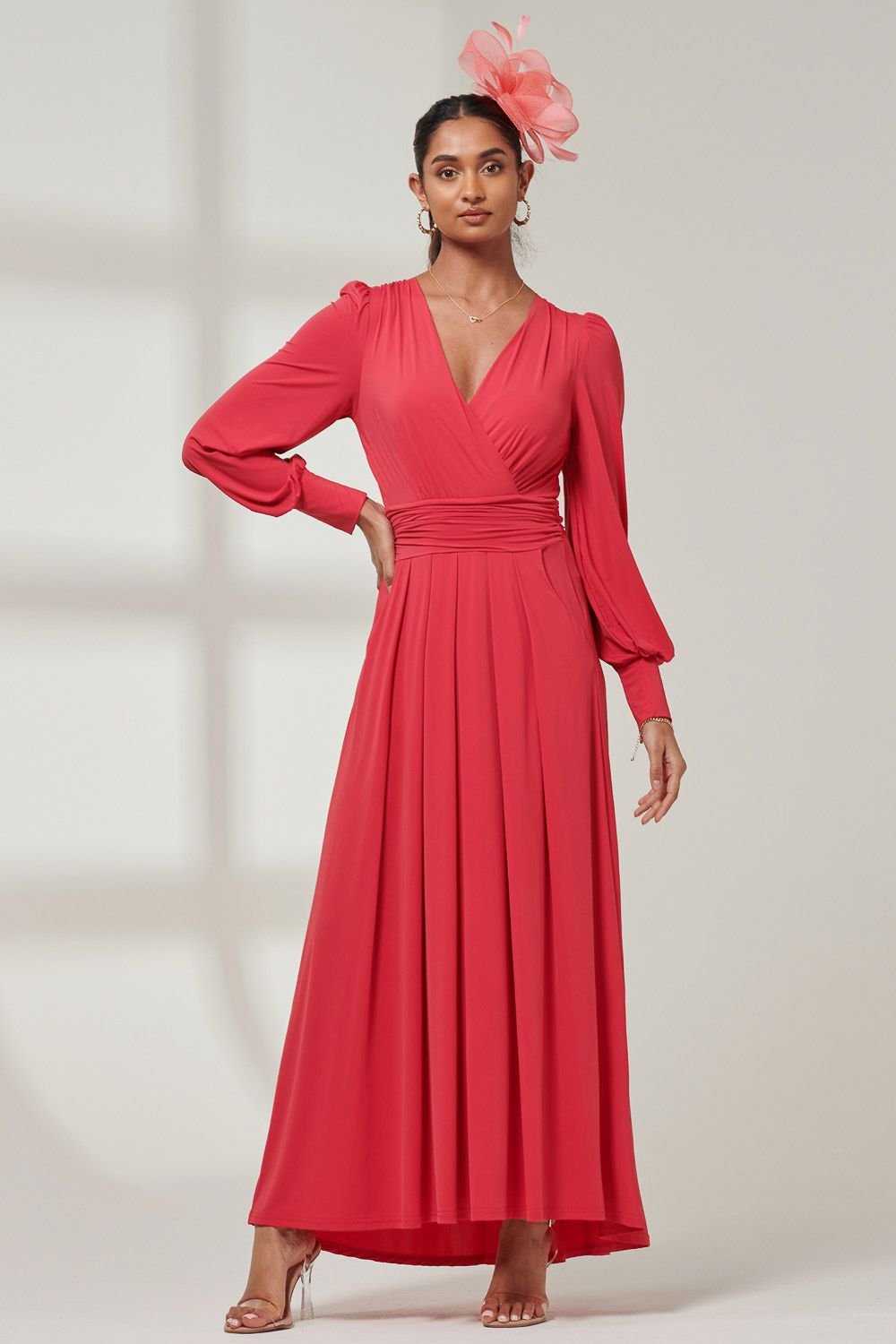 Jolie Moi Jolie Moi Women's Giulia Long Sleeve Maxi Dress in Red - 2