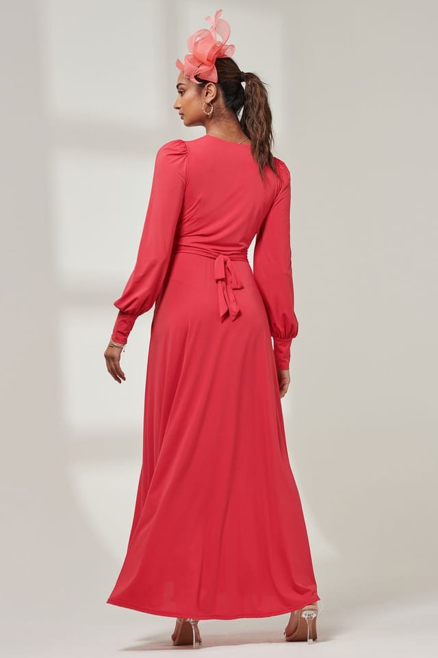 Jolie Moi Jolie Moi Women's Giulia Long Sleeve Maxi Dress in Red - 2