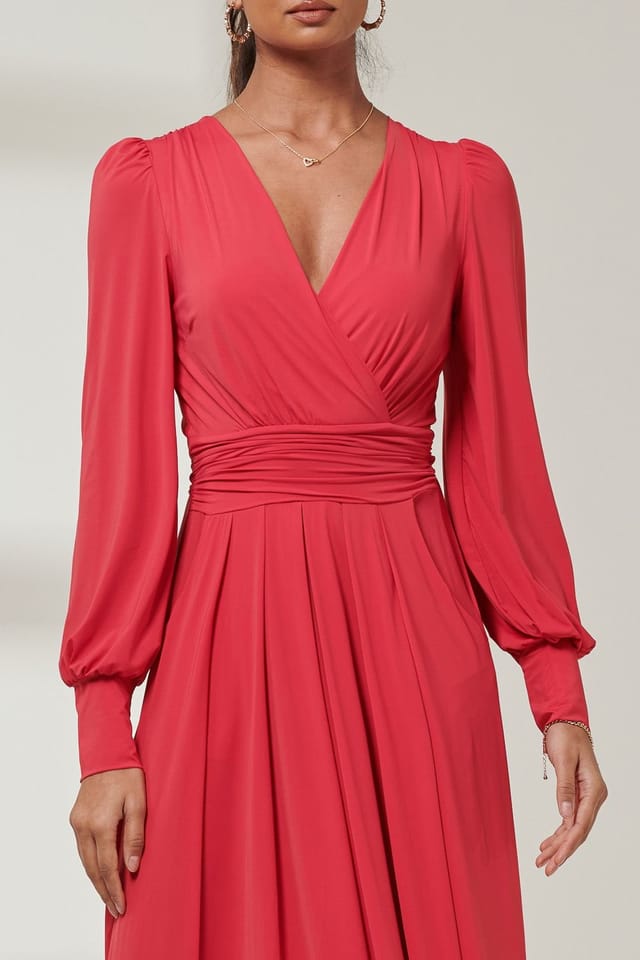 Jolie Moi Jolie Moi Women's Giulia Long Sleeve Maxi Dress in Red - 3