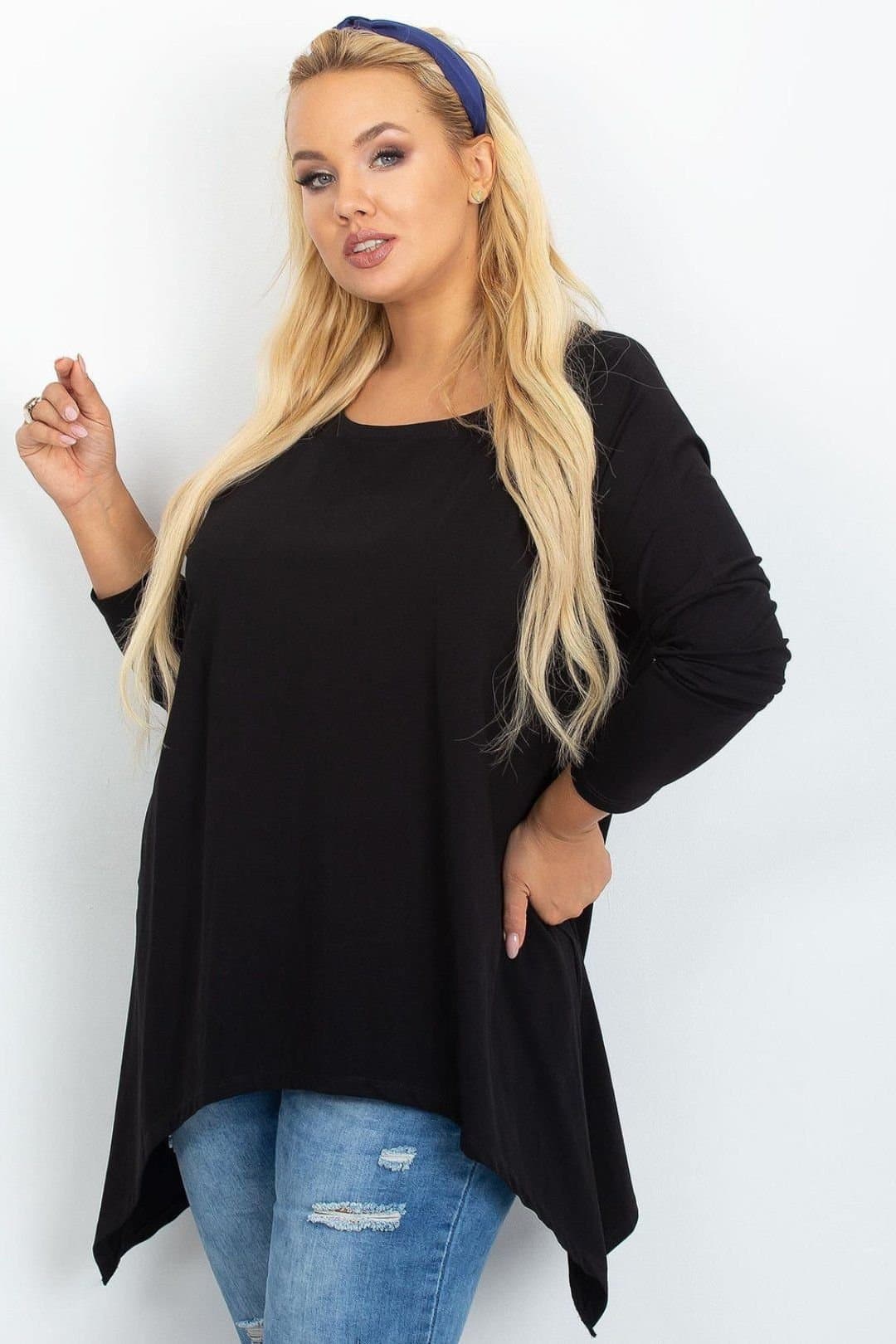 Love Lace Love Lace Women's Plus Size Cotton Elastane Long Tunic with Pockets in Black