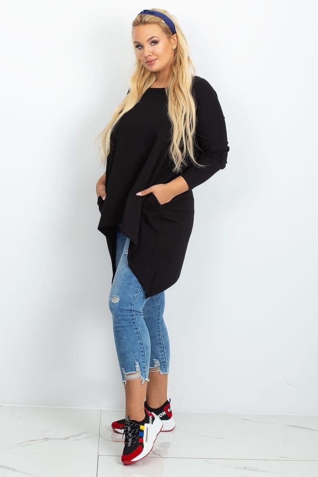 Love Lace Love Lace Women's Plus Size Cotton Elastane Long Tunic with Pockets in Black - 2