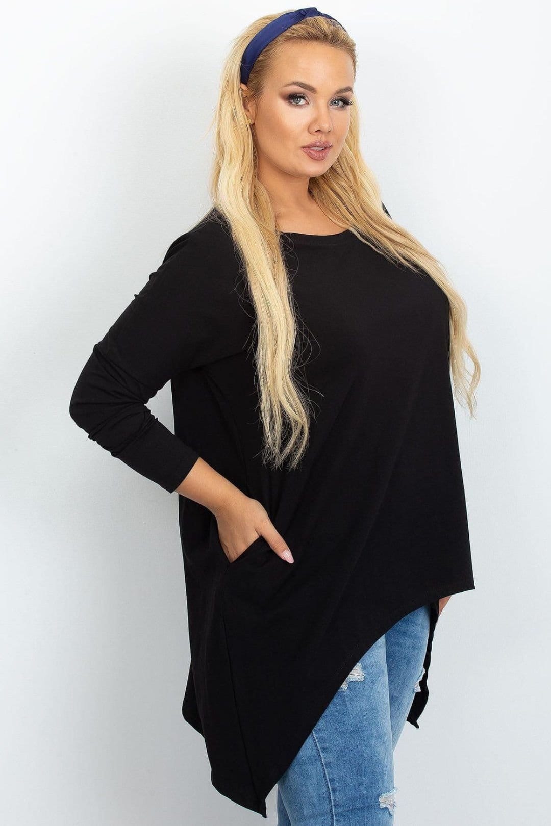 Love Lace Love Lace Women's Plus Size Cotton Elastane Long Tunic with Pockets in Black - 4