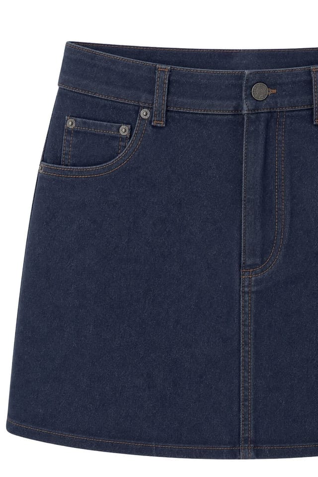 MixRay MixRay Women's High Waist A-Line Denim Mini Skirt with Button Closure in Navy - 2